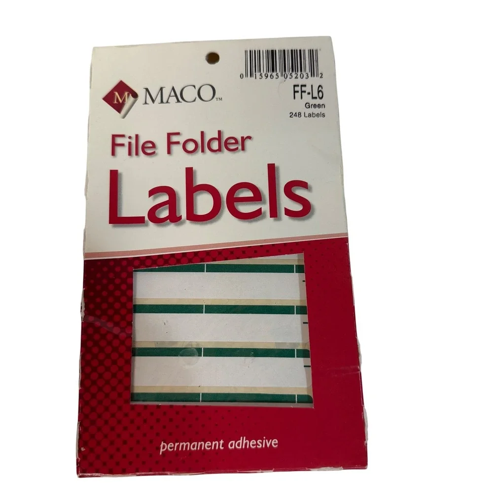 MACO FF L6 Green File Folder Labels 248 Labels Permanent‎ Adhesive 2 boxes